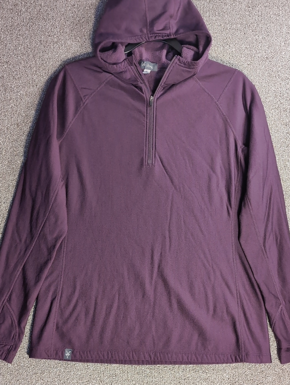 Ibex Merino Fleece Half-Zip Hoodie Size Large in Deep Purple Plum Gorpcore Hike
